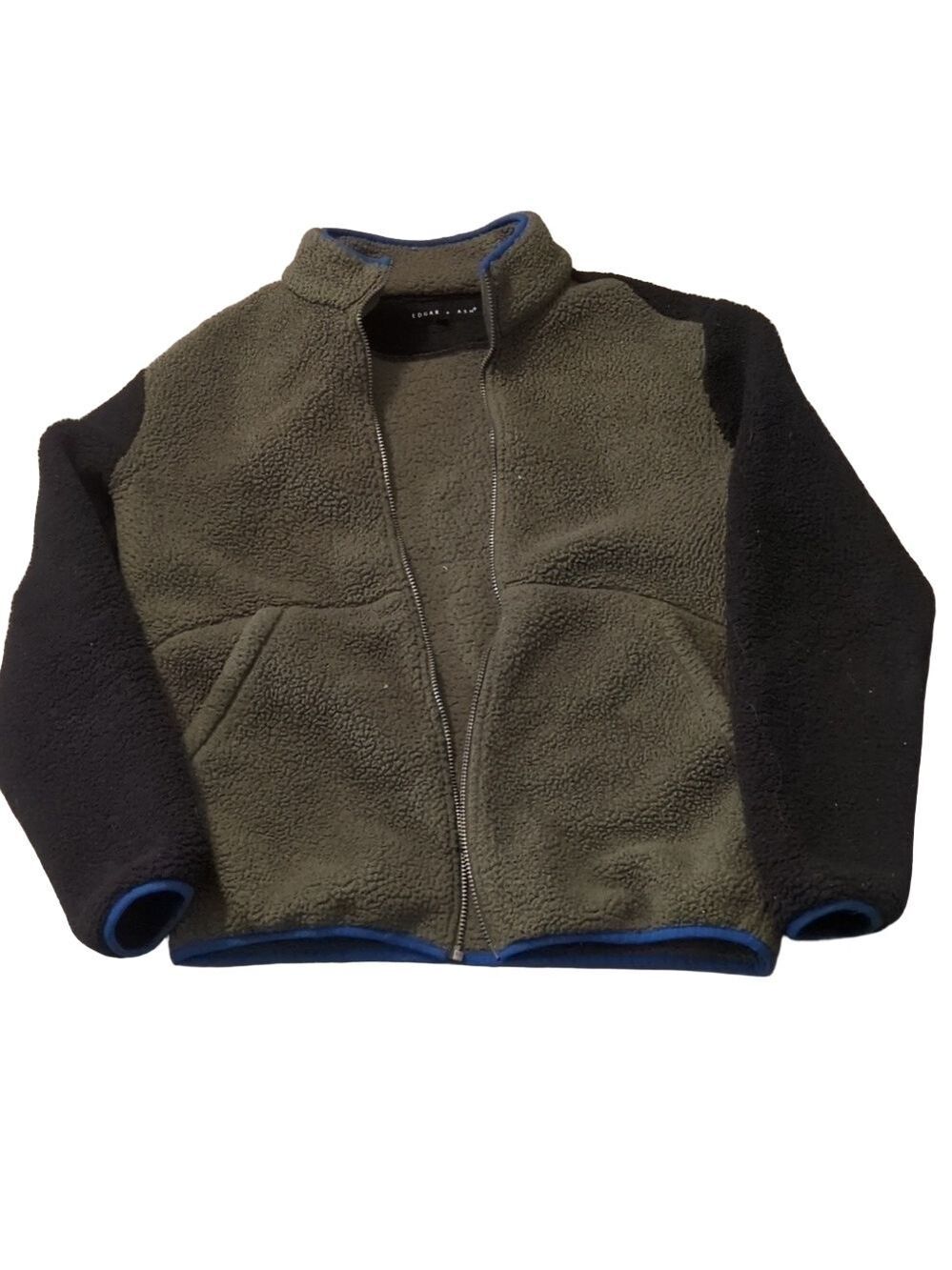 Edgar + Ash green black color block fleece zip up Sherpa size medium
